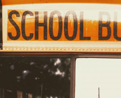 A close up on the top of a school bus