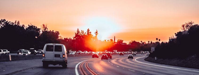 A highway at sunset