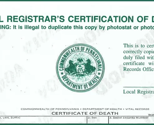 Pennsylvania Death Certificate