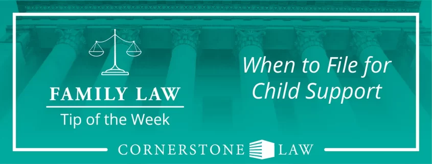 Banner image that says "Family Law Tip of the Week: When to File for Child Support"