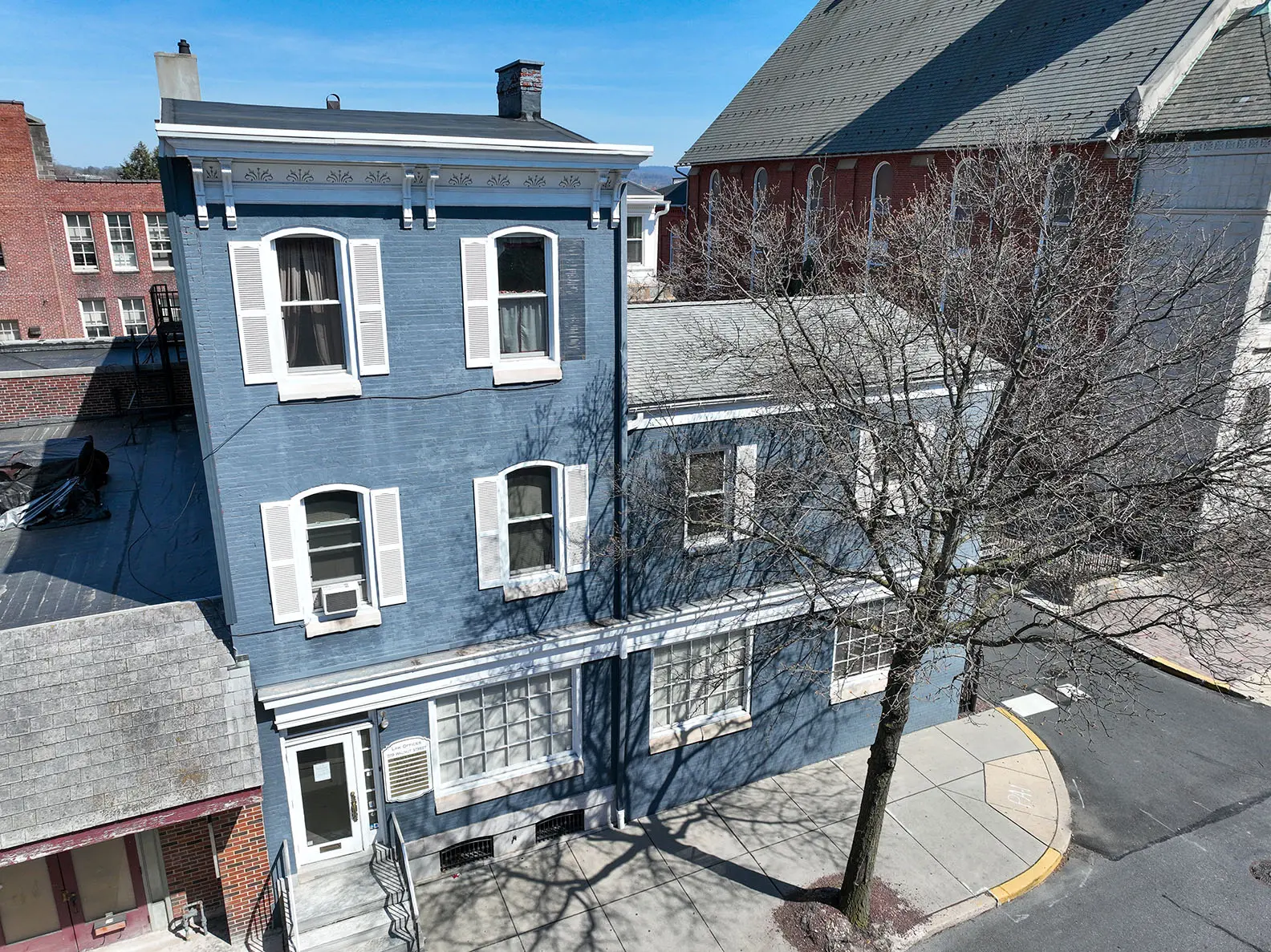 An aerial shot of 519 Walnut Street in Reading, PA