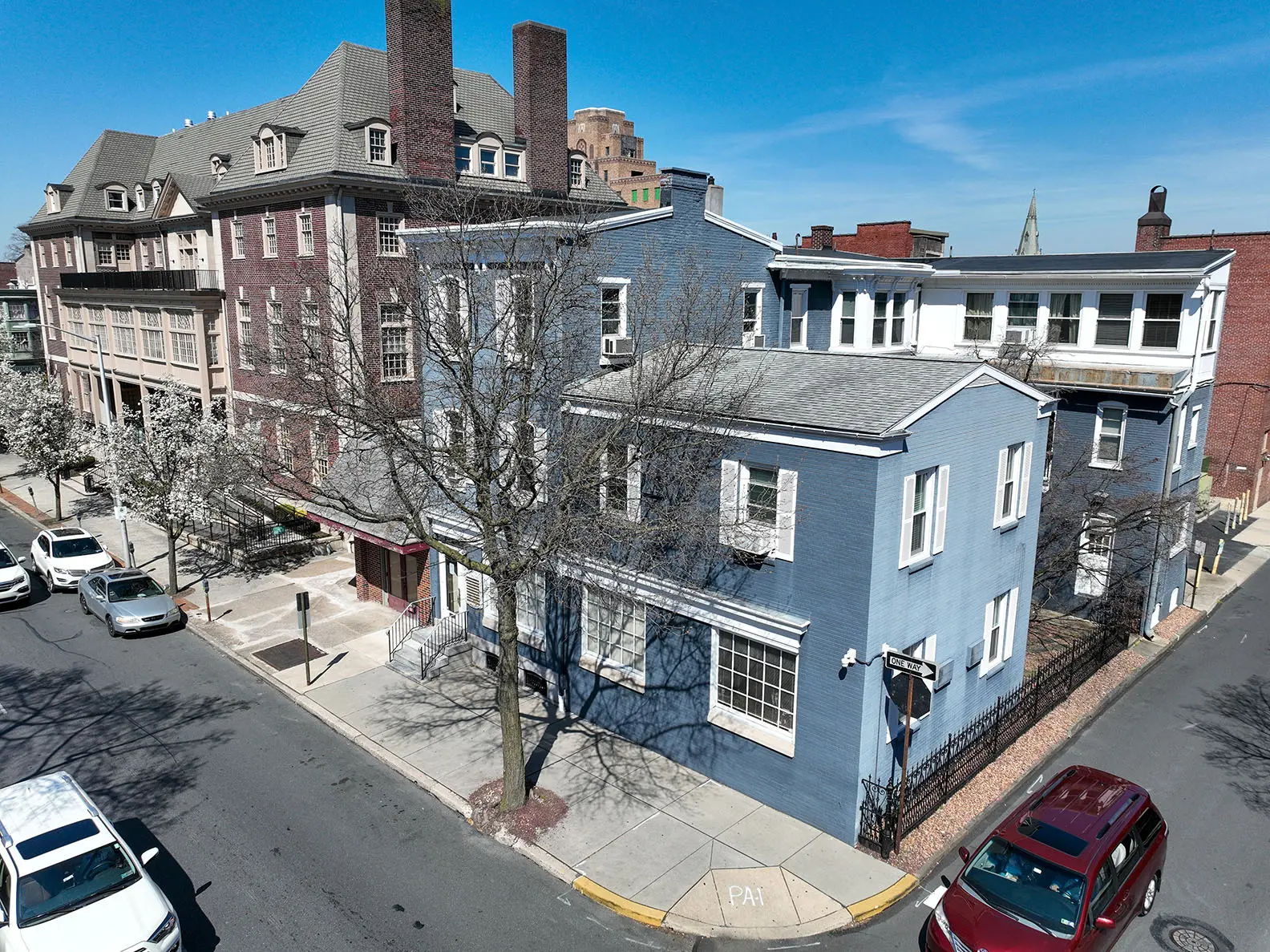 An aerial shot of 519 Walnut Street in Reading, PA