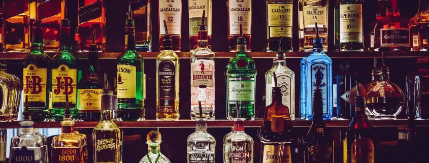 Shelves of bottles of liquor and other assorted alcohol