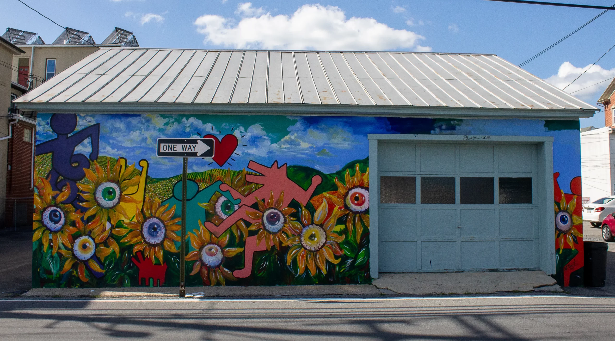 A shed in Kutztown painted with a Keith Haring-inspired mural.