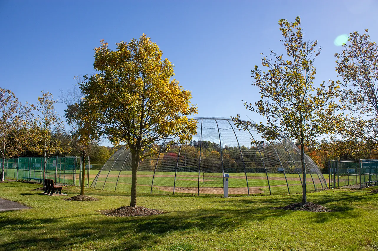 A photo of the baseball field at Pineland Park in Exeter on a sunny day