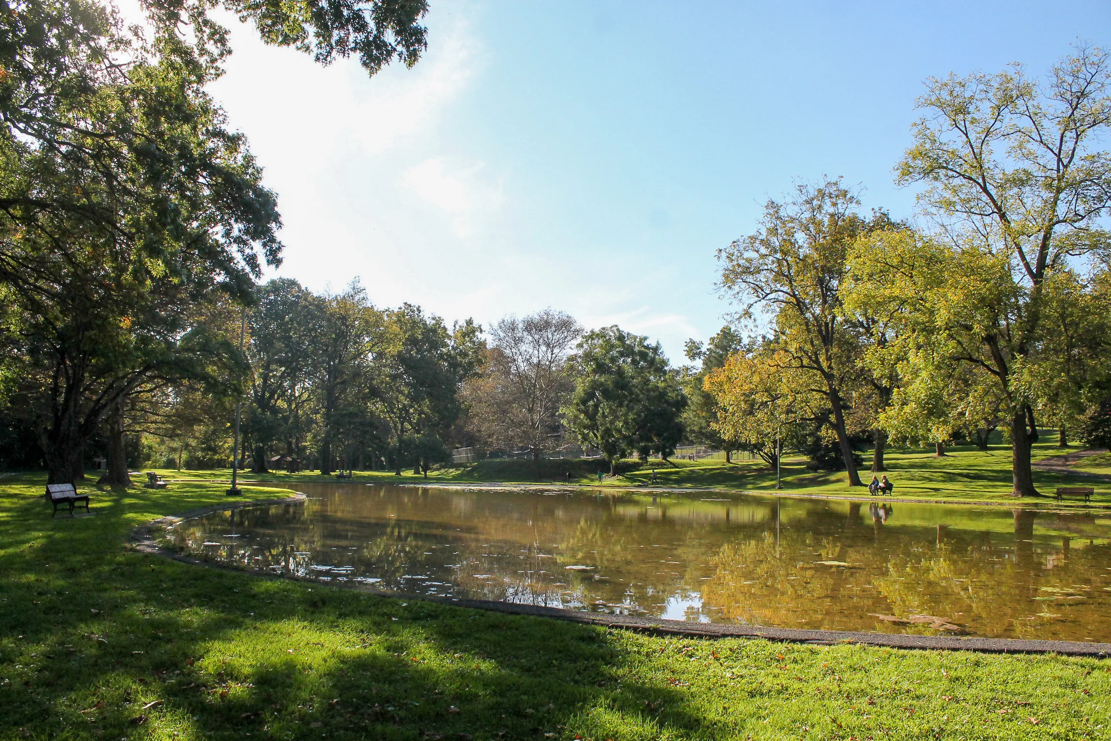 The pond at Wyomissing Park on a sunny fall day.