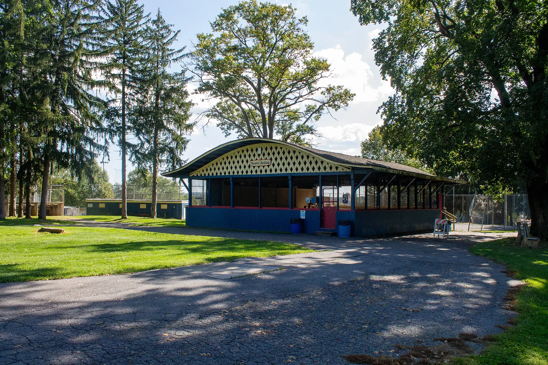 The Scooter Building at Kutztown Park on a sunny day.