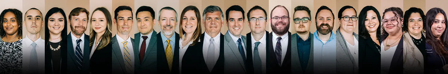 A composite of all the headshots of attorneys and staff from Cornerstone Law Firm