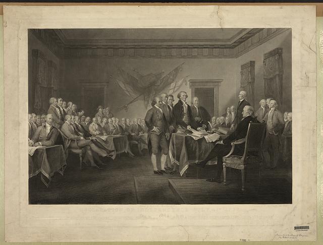 The founding fathers signing the Declaration of Independence