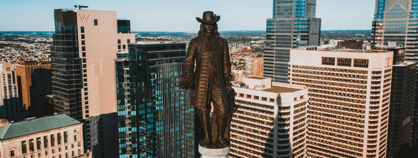 A statue on a building in Philadelphia