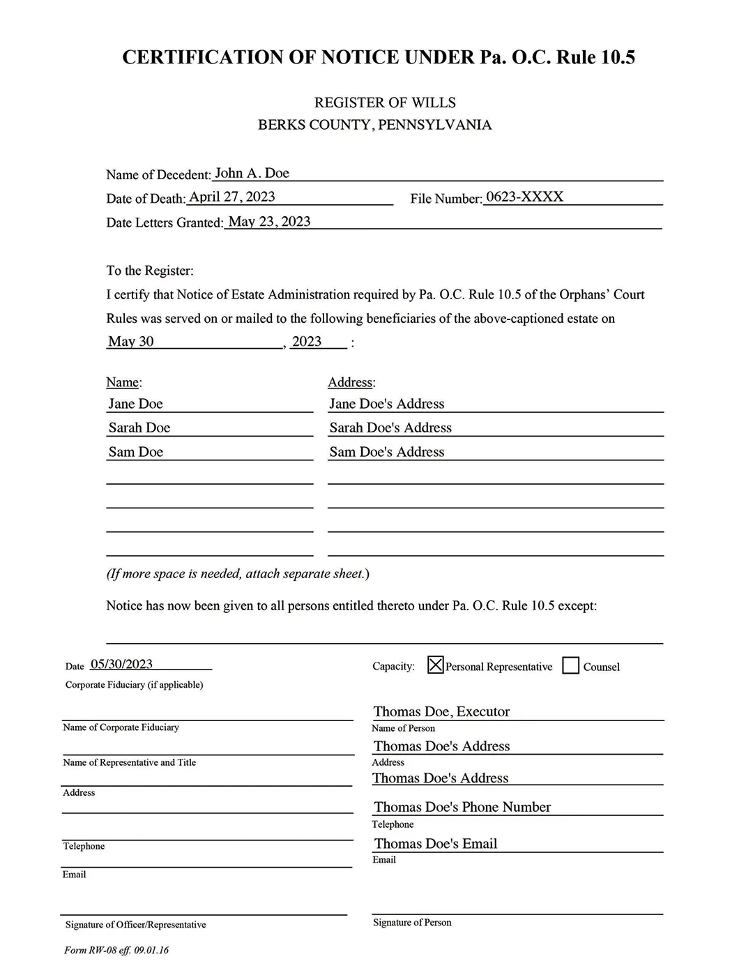 An example of 10.5 notices for a county