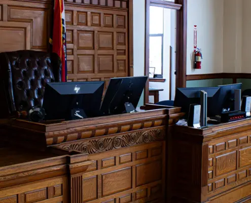 The inside of a courtroom