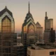 The Philadelphia skyline at sunset