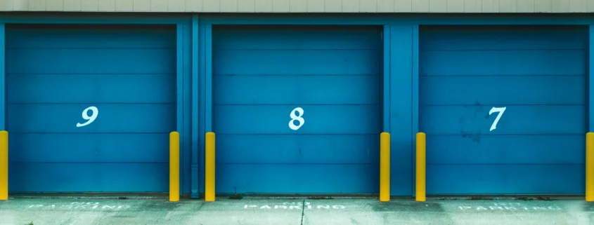 Blue garage doors from a self-storage facility