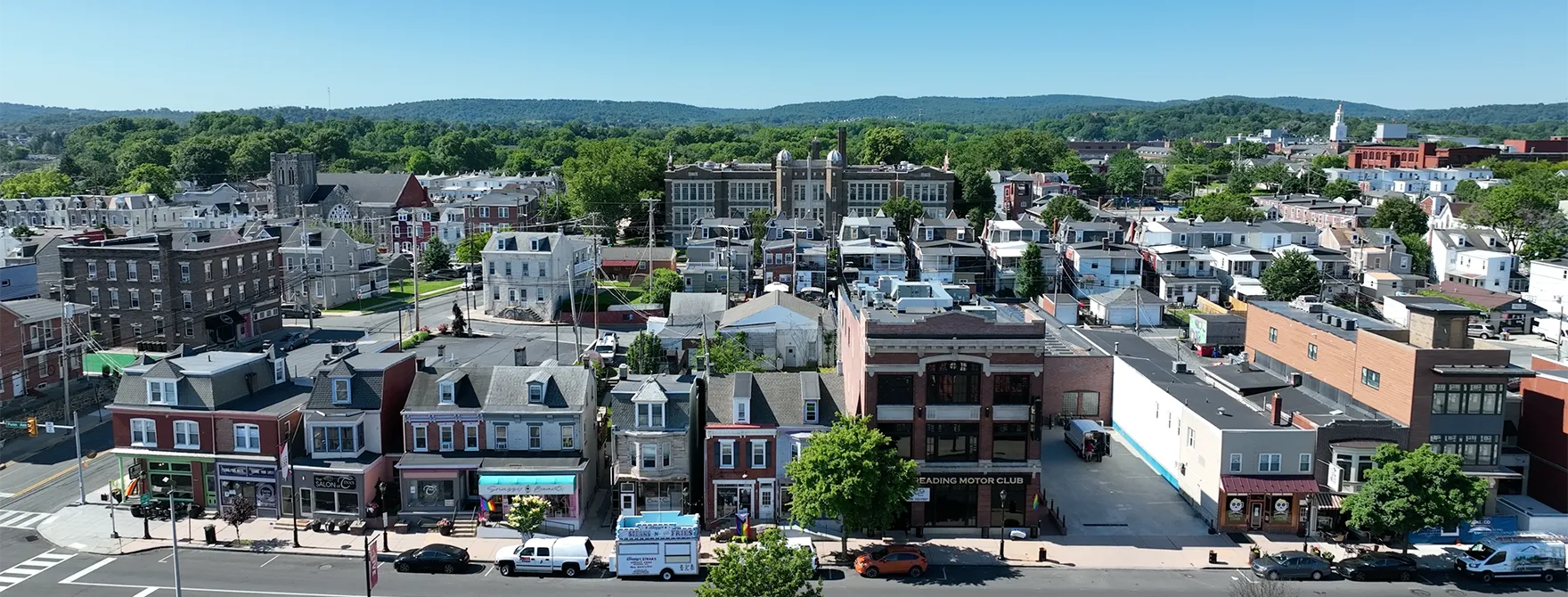 An aerial view of a street in Reading, Pennsylvania